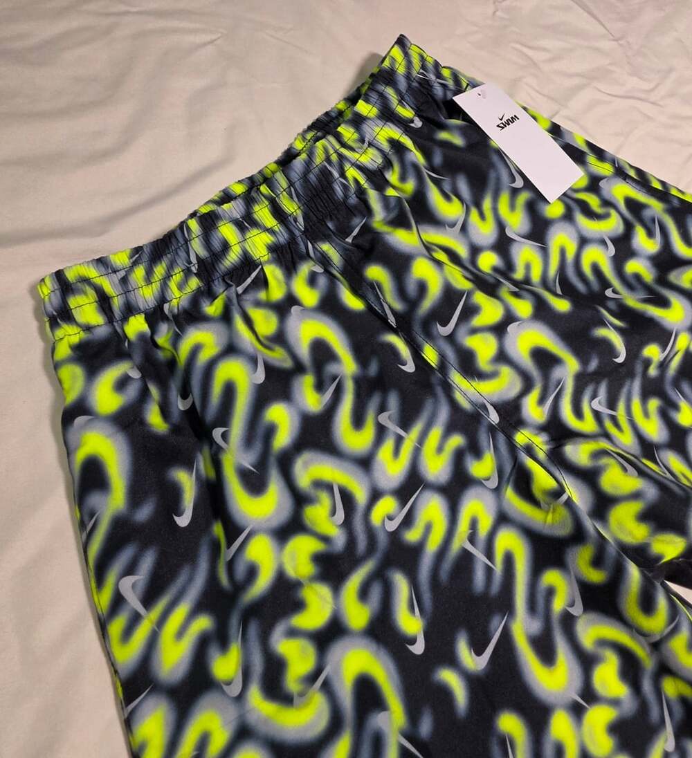NWT Nike Swim Shorts Youth  L  Black Neon Yellow Airbrush Volley